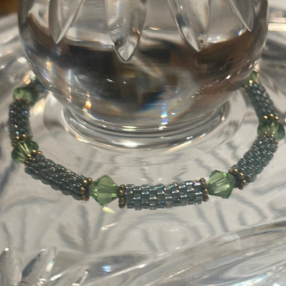 Green blue handmade bracelet beaded‎ gold accent jewelry spring summer